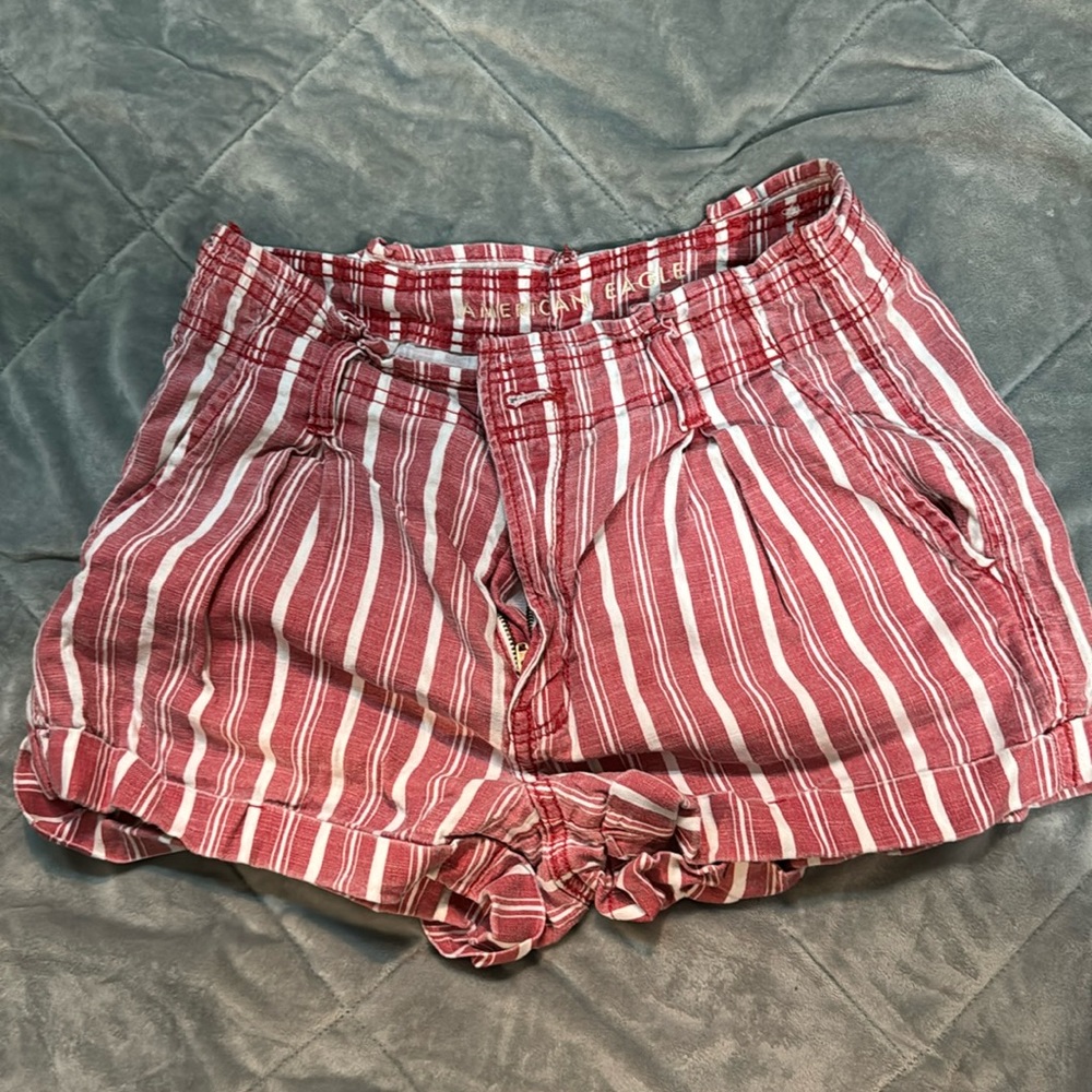 American Eagle Red Striped Shorts